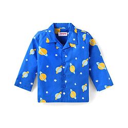 Babyhug Cotton Woven Full Sleeves Night Suit Space Theme Print - Blue