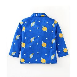 Babyhug Cotton Woven Full Sleeves Night Suit Space Theme Print - Blue