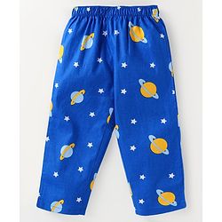 Babyhug Cotton Woven Full Sleeves Night Suit Space Theme Print - Blue