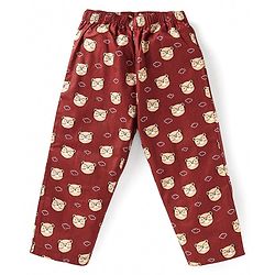 Babyhug Cotton Woven Full Sleeves Front Open Night Suit With Bear Print - Maroon