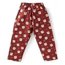 Babyhug Cotton Woven Full Sleeves Front Open Night Suit With Bear Print - Maroon