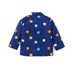 Babyhug Cotton Woven Full Sleeves Night Suit with Star Print - Navy Blue