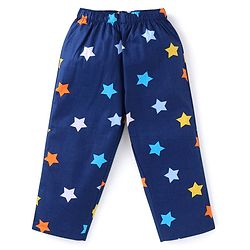 Babyhug Cotton Woven Full Sleeves Night Suit with Star Print - Navy Blue