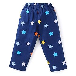 Babyhug Cotton Woven Full Sleeves Night Suit with Star Print - Navy Blue