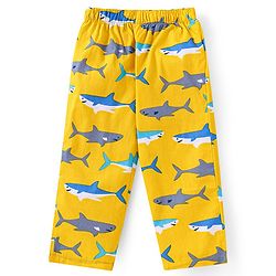 Babyhug Cotton Woven Full Sleeves Front Open Collared Night Suit Whale Print - Mustard