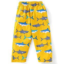 Babyhug Cotton Woven Full Sleeves Front Open Collared Night Suit Whale Print - Mustard