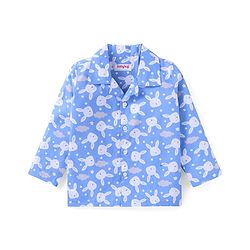 Babyhug Cotton Woven Full Sleeves Front Open Night Suit With Bunnies Print - Blue