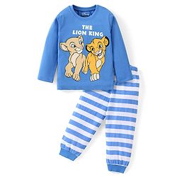 Babyhug Disney Single Jersey Knit Full Sleeves Night Suit With Lion King & Friends Graphic - Blue