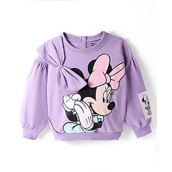 Babyhug Disney Terry Knitted Full Sleeves Sweatshirt With Minnie Mouse Design Bow & Badge Detailing - Purple