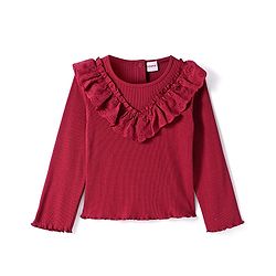 Babyhug Cotton Knit Full Sleeves Ribbed Top & Checkered Skirt Set - Maroon