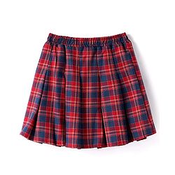 Babyhug Cotton Knit Full Sleeves Ribbed Top & Checkered Skirt Set - Maroon