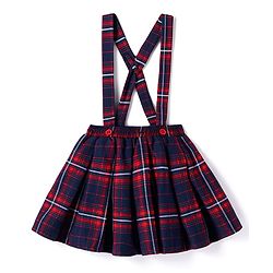 Babyhug Cotton Knit Full Sleeves Ribbed Top & Checkered Skirt Set - Red