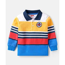 Babyhug Cotton Knit Half Sleeves Collar T-Shirt With Abstract Print - Yellow Red Light Blue