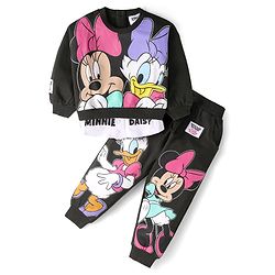 Babyhug Disney Terry Knit Full Sleeves Overlapped Sweatshirt & Lounge Pant with Minnie Mouse Graphics - Charcoal Grey
