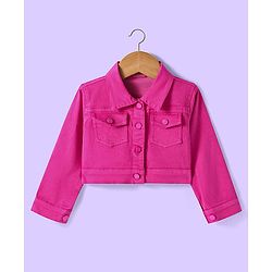 Babyhuhg Cotton Knit Full Sleeves Solid Colour Jacket with Floral Printed Tiered Frock - White & Dark Pink