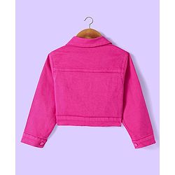 Babyhuhg Cotton Knit Full Sleeves Solid Colour Jacket with Floral Printed Tiered Frock - White & Dark Pink