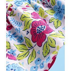 Babyhuhg Cotton Knit Full Sleeves Solid Colour Jacket with Floral Printed Tiered Frock - White & Dark Pink