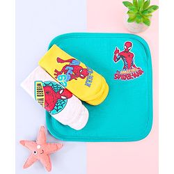 Babyhug Marvel Interlock Knit Wash cloth With Spider Man Graphics L 28 x B 28 cm Pack of 3 - White Yellow & Blue