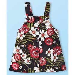 Babyhug Cotton Woven Frock & Full Sleeves Inner Tee With Floral Print - White