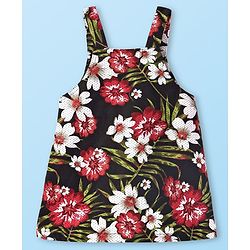 Babyhug Cotton Woven Frock & Full Sleeves Inner Tee With Floral Print - White