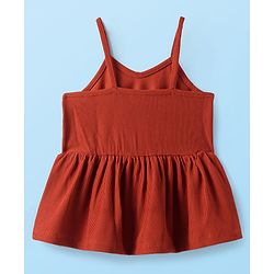 Babyhug Cotton Knit Full Sleeves Solid Colour Top & Leggings Set With Frock - Rust Orange