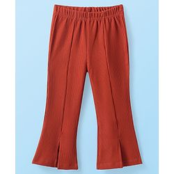 Babyhug Cotton Knit Full Sleeves Solid Colour Top & Leggings Set With Frock - Rust Orange