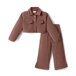Babyhug Cotton Knit Full Sleeves Solid Shirt & Legging Set - Rust Orange