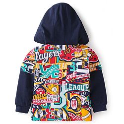 Babyhug Cotton Knit Full Sleeves Hooded T-Shirt With Text Print - Navy Blue