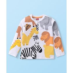 Babyhug Cotton Knit Full Sleeves T-Shirt With Zebra Graphics - White