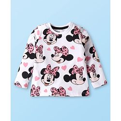 Babyhug Disney Single Jersey Knit Full Sleeves Nightsuit  With Minnie Mouse Graphics - White & Pink