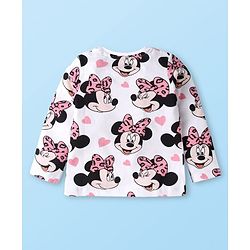 Babyhug Disney Single Jersey Knit Full Sleeves Nightsuit  With Minnie Mouse Graphics - White & Pink