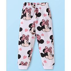 Babyhug Disney Single Jersey Knit Full Sleeves Nightsuit  With Minnie Mouse Graphics - White & Pink