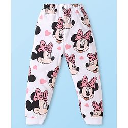 Babyhug Disney Single Jersey Knit Full Sleeves Nightsuit  With Minnie Mouse Graphics - White & Pink