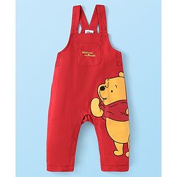 Babyhug Disney Single Jersey Knit Dungaree & Full Sleeves T-Shirt With Winnie The Pooh Graphics - Red & White