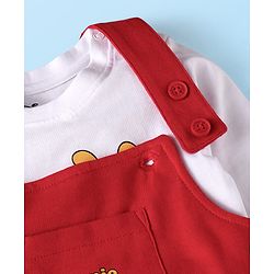 Babyhug Disney Single Jersey Knit Dungaree & Full Sleeves T-Shirt With Winnie The Pooh Graphics - Red & White
