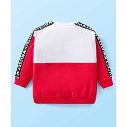 Babyhug Disney Terry Knit Full Sleeves Cut & Sew Mickey Mouse Printed T-Shirt & Track Pant with Patch & Tape Detailing - Red White & Black