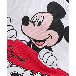 Babyhug Disney Terry Knit Full Sleeves Cut & Sew Mickey Mouse Printed T-Shirt & Track Pant with Patch & Tape Detailing - Red White & Black