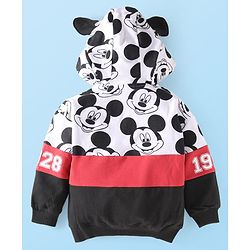 Babyhug Disney Terry Knit Full Sleeves Hooded Sweatshirt & Lounge Pant Set With Mickey Mouse Graphics & Ear Applique - Black White & Red