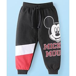 Babyhug Disney Terry Knit Full Sleeves Hooded Sweatshirt & Lounge Pant Set With Mickey Mouse Graphics & Ear Applique - Black White & Red