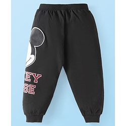 Babyhug Disney Terry Knit Full Sleeves Hooded Sweatshirt & Lounge Pant Set With Mickey Mouse Graphics & Ear Applique - Black White & Red