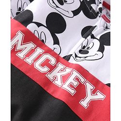 Babyhug Disney Terry Knit Full Sleeves Hooded Sweatshirt & Lounge Pant Set With Mickey Mouse Graphics & Ear Applique - Black White & Red