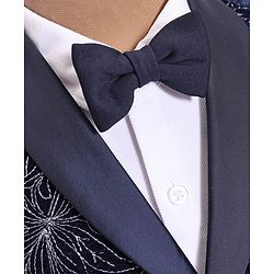Babyhug Woven Full Sleeves Floral Embroidered Textured 3 Piece Party Suit with Bow - Navy Blue