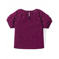Babyhug Woven Half Raglan Sleeves Frill Details Textured Party Top - Wine