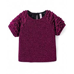 Babyhug Woven Half Raglan Sleeves Frill Details Textured Party Top - Wine