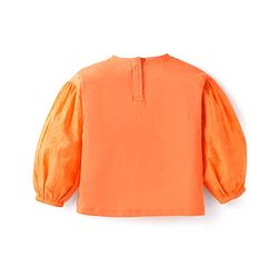 Babyhug Single Jersey Knit Full Sleeves Floral Printed T-Shirt & Solid Denim Jeans Set - Rust Orange & Light Blue