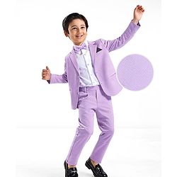 Babyhug Woven Full Sleeves Solid Colour 3 Piece Party Suit with Bow - Purple