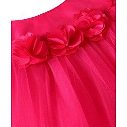 Babyhug Woven Frill Sleeves A Line Tiered Party Dress with Floral Corsage - Dark Pink