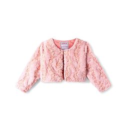 Babyhug Fur Woven Full Sleeves Winter Jacket with Floral Applique - Pink