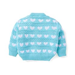 Babyhug Knit Full Sleeves Front Open  Sweater with Herat Design - Light Blue