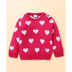 Babyhug Knit Full Sleeves Pullover Heart Design - Red